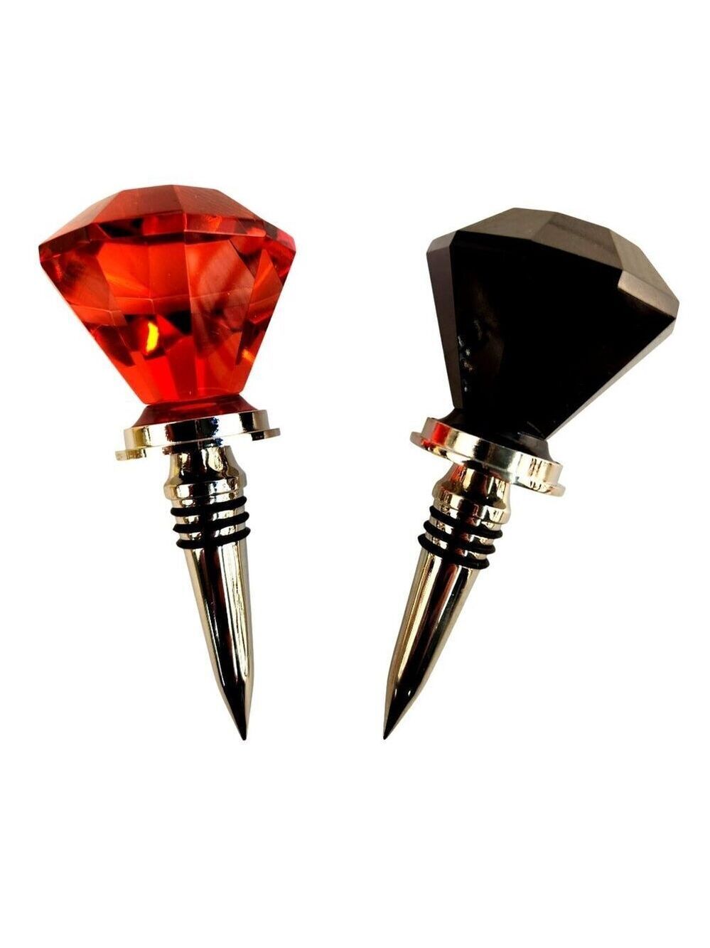 Diamond Shaped Wine Bottle Stoppers Red Black Acrylic Chrome Finish